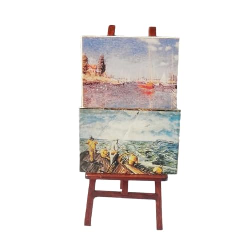 Toddmomy Miniatur Miniatur Staffelei mit Fertigen Bildern Puppenhaus Dekoration DIY Puppenhaus Zubehör für Mini Häuser und Bastelprojekte von Toddmomy