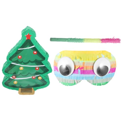 Toddmomy Weihnachtliche Pinata Deko Teilig mit Weihnachtsbaum Pinata Klopfstock und Augenbinde für Kindergeburtstag Festliche Party Spiele und Süßigkeitenfüllung von Toddmomy