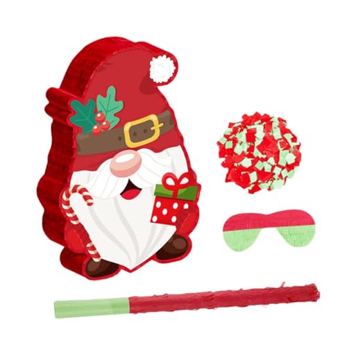 Toddmomy Weihnachts-piñata Gnom Design mit und Augenbinde Papier-piñata für Süßigkeiten Interaktives Partyspiel Hängende Weihnachtsdeko für Innen und Außen für Festlichkeiten von Toddmomy