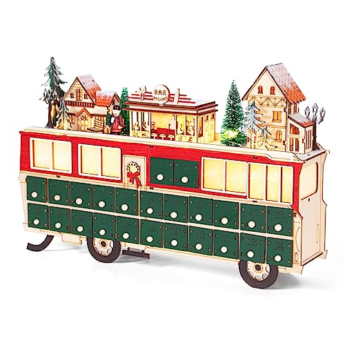 Todeco Adventskalender aus Holz Weihnachts-Adventskalender mit 24 Zugkästen, mit LED, Weihnachtskalender Wiederverwendbarer, mit 24 Türchen, Kinder weihnachtliche Holz Dekoration, 43 x 8,5 x 28 cm Todeco Adventskalender aus Holz Weihnachts-Adventskalender mit 24 Zugkästen, mit LED, Weihnachtskalender Wiederverwendbarer, mit 24 Türchen, Kinder weihnachtliche Holz Dekoration, 43 x 8,5 x 28 cm von Todeco