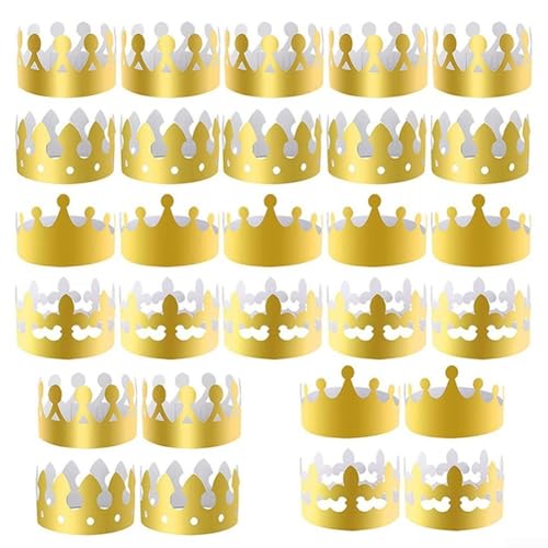 Goldfarbene Papierkronen, Partyhüte, 20 Stück, 4 Stile, verstellbar, wiederverwendbar, Königskronen für Geburtstag, Hochzeit, Krönung, Feier, Kinder und Erwachsene (28 Stück) von Todikaper