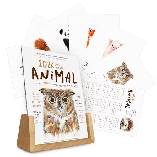 Tischkalender 2026 – Tier, Hund, Aquarell, Monatskalender mit motivierenden Zitaten, hergestellt in den USA, 12,7 x 17,8 cm, mit Staffelei für Zuhause, Büro, Schule, Urlaub, Neujahrsgeschenk (Tiere von Todo Bien Design Inc.