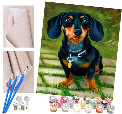 Malen nach Zahlen Erwachsene und Kinder schwarzer Hund Dackel DIY Ölgemälde Geschenk-Kits vorgedruckte Leinwand Kunst Home Wandkunst Decoration Geschenk von ToeTs