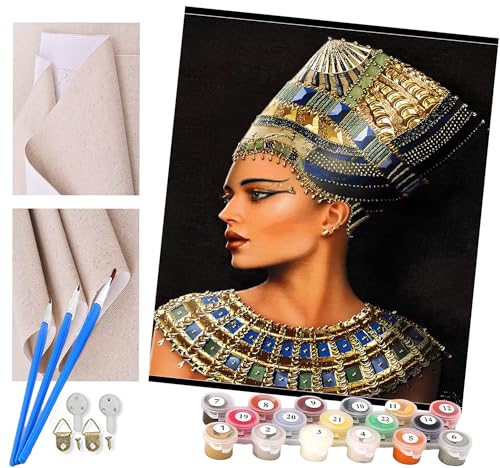 ToeTs Malen nach Zahlen Kits Erwachsene und Kinder DIY Digitales Ölgemälde Geschenk Kits Vorgedruckte Leinwand Kunst Dekoration -Ägyptische Pharao-Königin-Göttin-Mädchen(2) 16 * 20 Zoll von ToeTs