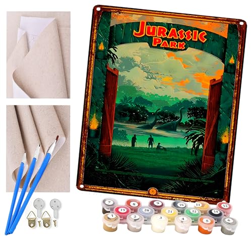 Malen nach Zahlen Kits Erwachsene und Kinder DIY Digitales Ölgemälde Geschenk Kits Vorgedruckte Leinwand Kunst Dekoration -Jurassic-Park-Dinosaurier 16 * 20 Zoll von ToeTs