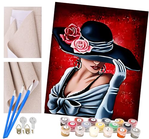 ToeTs Malen nach Zahlen Kits Kunst Frau mit schwarzem Hut DIY vorgedruckte Leinwand Ölgemälde Geschenk für Erwachsene Kinder Home House Decor 40 * 50 cm ToeTs Malen nach Zahlen Kits Kunst Frau mit schwarzem Hut DIY vorgedruckte Leinwand Ölgemälde Geschenk für Erwachsene Kinder Home House Decor 40 * 50 cm von ToeTs