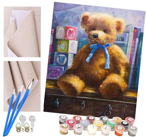 ToeTs Malen nach Zahlen Kits Kunst Teddybär DIY vorgedruckte Leinwand Ölgemälde Geschenk für Erwachsene Kinder Home House Decor 40 * 50 cm von ToeTs