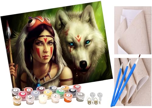 Malen nach Zahlen Kits Kunst Wolf und Mädchen Anime DIY vorgedruckte Leinwand Ölgemälde Geschenk für Erwachsene Kinder Home House Decor 40 * 50 cm von ToeTs