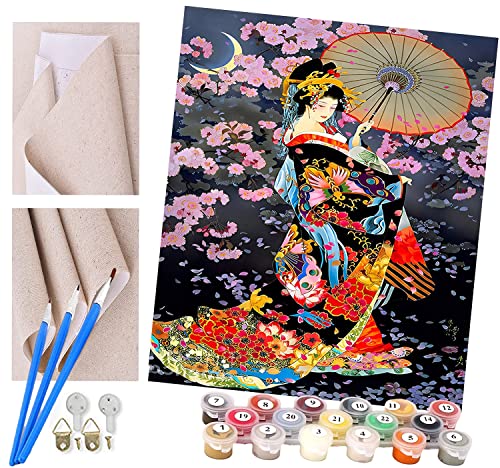 Malen nach Zahlen Sakura Samurai Für Erwachsene und Kinder DIY Ölgemälde Geschenk-Kits Vorgedruckte Leinwand Kunst Home Decoration 16x20 Zoll von ToeTs