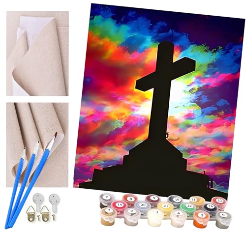 ToeTs Malen nach Zahlen Erwachsene und Kinder Bunte Himmelswolken und Kreuz DIY Ölgemälde Geschenk-Kits vorgedruckte Leinwand Kunst Home Wandkunst Decoration Geschenk von ToeTs