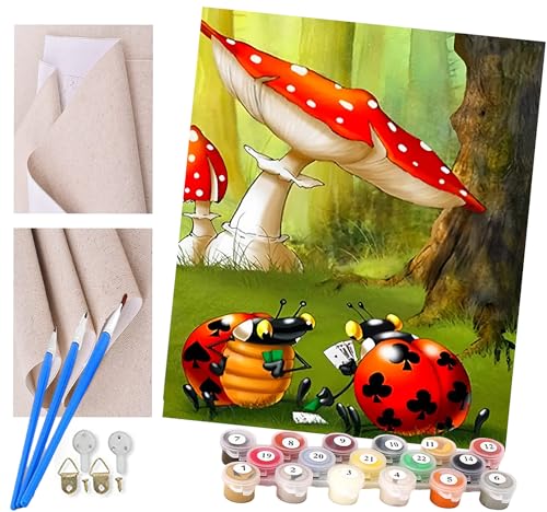 ToeTs Malen nach Zahlen Erwachsene und Kinder Pilz-Marienkäfer DIY Ölgemälde Geschenk-Kits vorgedruckte Leinwand Kunst Home Wandkunst Decoration Geschenk von ToeTs