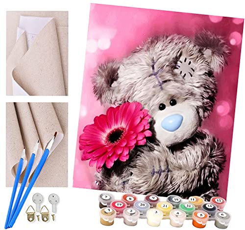 ToeTs Malen nach Zahlen Kits Erwachsene und Kinder DIY Digitales Ölgemälde Geschenk Kits Vorgedruckte Leinwand Kunst Dekoration -Teddybär-Schwestern 16 * 20 Zoll von ToeTs