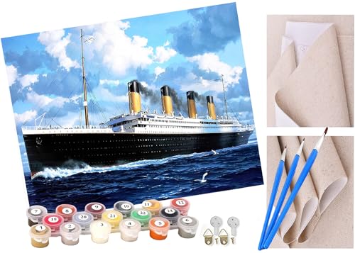 ToeTs Malen nach Zahlen Kits Erwachsene und Kinder DIY Digitales Ölgemälde Geschenk Kits Vorgedruckte Leinwand Kunst Dekoration -Titanic Schiff Ozean (2) 16 * 20 Zoll von ToeTs