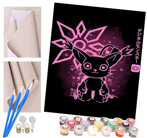 ToeTs Malen nach Zahlen Kits Kunst Anime Digimon Schwarz-Weiß-Kunstkatze DIY vorgedruckte Leinwand Ölgemälde Geschenk für Erwachsene Kinder Home House Decor 40 * 50 cm von ToeTs