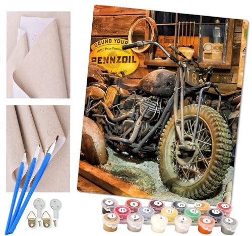 Malen nach Zahlen Kits für Erwachsene und Kinder Nostalgisches Kunstklassiker-Motorrad Diy Digitales Ölgemälde Geschenk Kits Vorgedruckte Leinwand Kunst Dekoration -16 * 20 Zoll von ToeTs