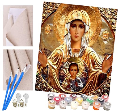 ToeTs Malen nach Zahlen Kits für Erwachsene und Kinder Religiöse goldene Statue der Jungfrau Maria Diy Digitales Ölgemälde Geschenk Kits Vorgedruckte Leinwand Kunst Dekoration -16 * 20 Zoll von ToeTs
