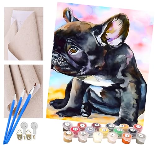 ToeTs Malen nach Zahlen Schwarze Bulldogge, Baby Kits für Anfänger Erwachsene DIY Art Decor Handgemalte Malerei nach Zahlen Kreatives Geschenk Home Decoration 16x20 Zoll von ToeTs