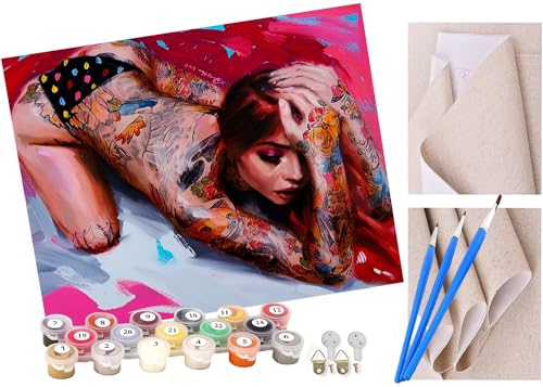 ToeTs Malen nach Zahlen Tattoo-Punk-Hip-Hop-Graffiti-Mädchen(148) Für Erwachsene und Kinder DIY Ölgemälde Geschenk-Kits Vorgedruckte Leinwand Kunst Home Decoration 16x20 Zoll von ToeTs