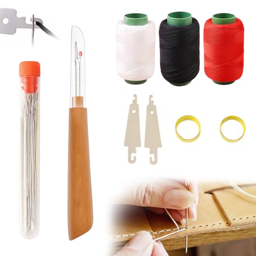 37 Stück nähzubehör Set,Nähset mit Sticknadel,Nadelkissen,Fingerhut,Nadeleinfädler,Nähgarn,Nahtschneider für Leder Teppich Matratzen Reparieren (34 Stück) von Toerjii