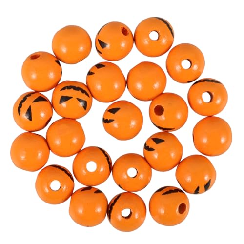 50Stücke Rustikale Holzperlen mit Gruseligem Halloween Gesicht Runde Bastelperlen für DIY Armbänder Schmuck und Dekoration für Projekte von Tofficu