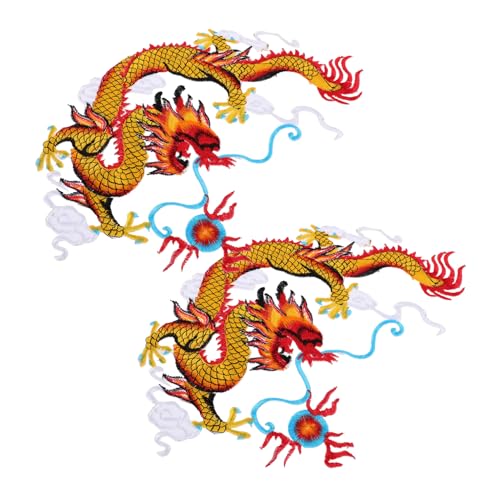 Tofficu 1 Paar Drachensticker Aufkleber Chinesische Patches Bügelflicken Für Kleidung Drachen-aufnäher Zum Aufbügeln Gestickte Aufnäher Abzeichen Annähen Aufnäher Für Kleidung Polyester von Tofficu