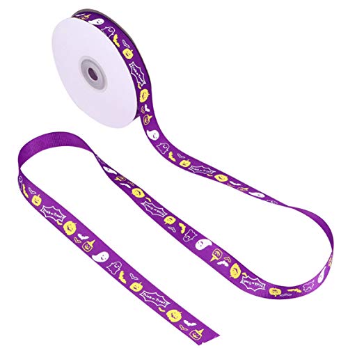 Tofficu 1 Rolle Halloween-Geschenkband 3 8 Cm Breit – 22 7 M Lila Halloween-Band Mit Geister- Und Kürbismustern Zum Basteln Schleifen Partydekoration von Tofficu