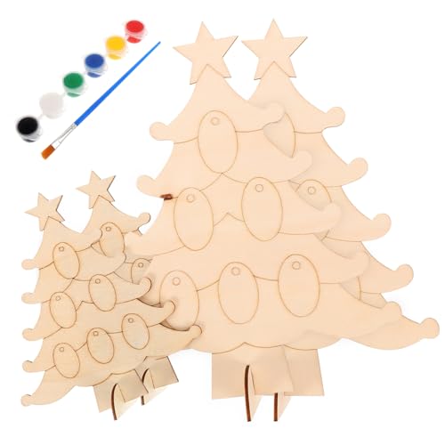 Tofficu 1 Satz DIY - Glühbirnen Tür Weihnachtskegelbaum Wald Weihnachten weihnachtsbaumdeko tannenbaum dekoration christbaumdeko unfertige Holzspäne Holzscheiben für DIY Acrylfarbe von Tofficu