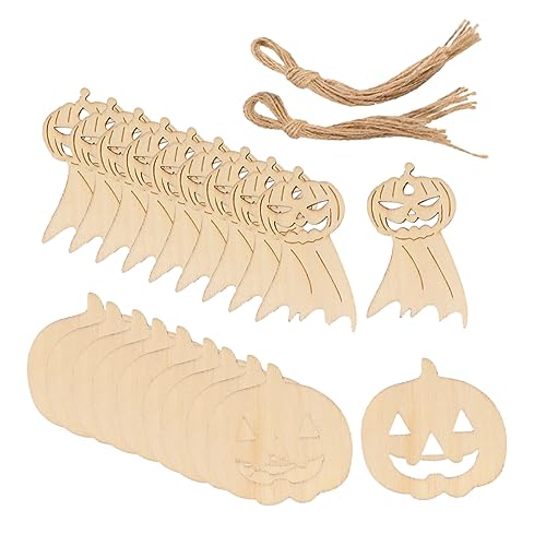 Tofficu 1 Satz Dekorative Holzspäne in Halloween-kürbisform Mini Halloween -ornamente Halloween Pumpkin Halloweenkürbis Holzscheiben Halloween-holzausschnitte Holzhandwerk 20 Stück von Tofficu