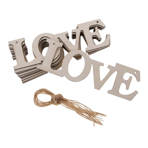 Tofficu 1 Satz Holzhandwerk Herstellung Buchstaben dekorative Schilder favorisieren Streifen holzdeko Partydekoration DIY-Graffiti-Chip Valentinsdekorationen für zu Hause Hanfseil Beige von Tofficu