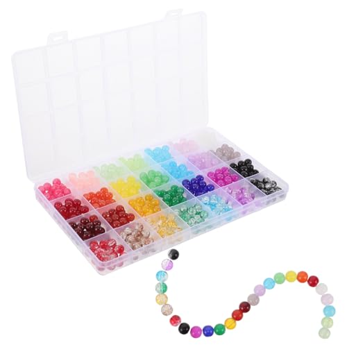 Tofficu 1 Schachtel Glasperlen Crackle Einfarbig Runde Kristallperlen für Armbänder Halsketten DIY Schmuckherstellung Handwerk Zubehör von Tofficu