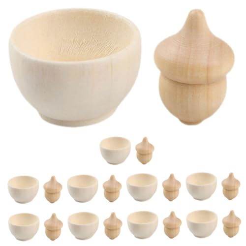 Tofficu 10 Sätze Unfertige Holzschalen und Eicheln DIY Bastelset für originelles Malspielzeug Pädagogisch Holzmodell Zubehör für Eltern Junge Mädchen Aktivitäten von Tofficu