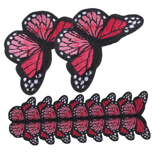 Tofficu 10 Stück Große Hellrote Schmetterling Bügelbilder zum Aufbügeln Bestickte Stickerei Applikationen für DIY Kleidung Reparatur Aufnäher für Jacken Hüte und Textilien von Tofficu