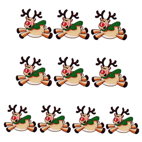Tofficu 10 Stück Stickereiflecken säckchen packetbandrollen weihnachtsdeko the hatin aufbügelbilder Abzeichen Patch Rentier-Applikation gestickte Aufnäher Patches im Weihnachtsstil Stoff von Tofficu