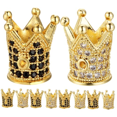 Tofficu 10 Stück Teiliges Rhinestone Kronenperlen Schmuckherstellung DIY Bastelperlen für Armband Halskette Charms Anhänger Dekorationen Goldfarben Weißer und Schwarzer Zirkonia von Tofficu