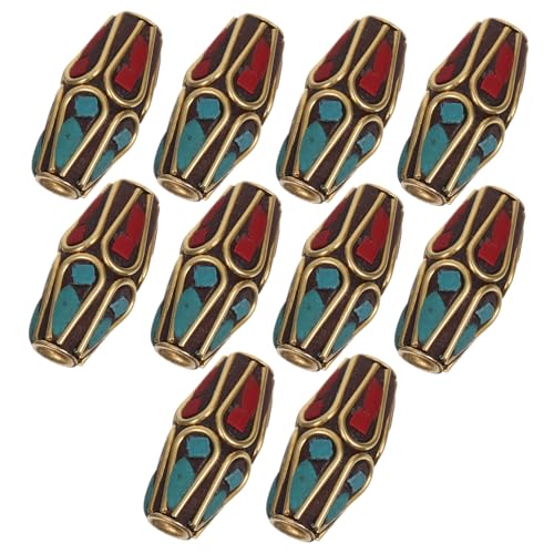 Tofficu 10 Stück Teiliges Tibetische Spacer Perlen aus Kupfer mit Rotem und Grünem Türkis Vintage Ethno-stil für DIY Schmuckherstellung Vielseitige Bastelperlen für Armbänder Halsketten von Tofficu