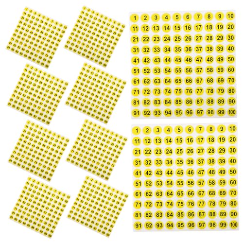 Tofficu 100 Blatt Wasserdichte Zahlen Aufkleber Selbstklebende Gelbe Etiketten mit Schwarzer Nummerierung für Kleidung Schuhe Hüte zur Einfachen Klassifizierung und Organisation im von Tofficu