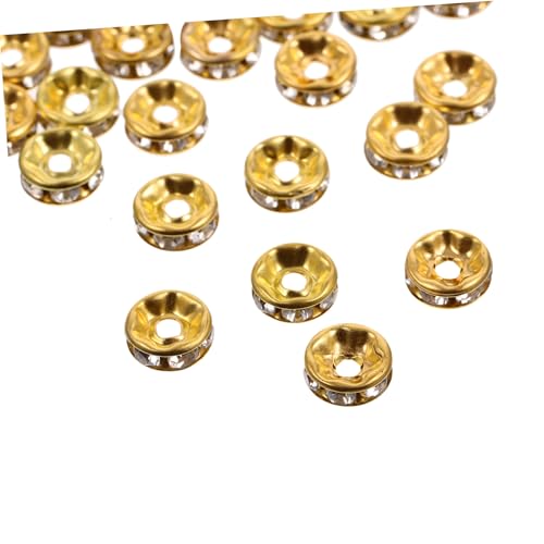 Tofficu 100 Stück Rondelle Spacer Perlen Strass Inlay Gold Weiß DIY Schmuckherstellung Bastelperlen zum Auffädeln Armbänder Halsketten Zubehör von Tofficu