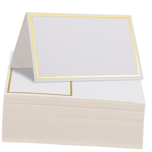 Tofficu 100 Stück Teilig Dekorative Tischkarten mit Goldfolierter Umrandung Faltbare Namenskarten für Hochzeit Party Geburtstag Stabile Sitzplatzkarten für Festliche Tischdekoration von Tofficu