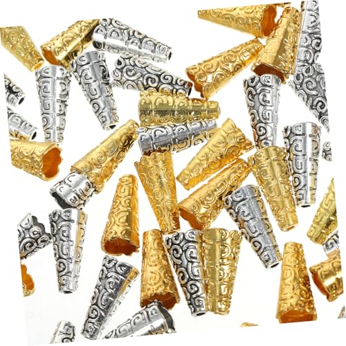 Tofficu 100 Stück Teiliges Tassel End Caps aus Metall Vielseitige Schmuckzubehör für DIY Ohrringe Anhänger und Armbänder mit Ring zum Einfachen Befestigen in Antik Silber und Goldfarben von Tofficu