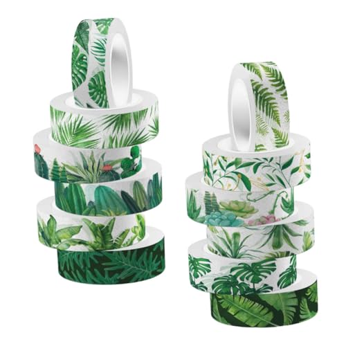 Tofficu 12 Rollen Pflanzenband farbig dekorative Bandblätter Zeitschriftenzubehör Dekoration Blumenband DIY Klebeband Druckband Klebeband grün Scrapbooking Tape Grünes Washi-Tape Aufkleber von Tofficu