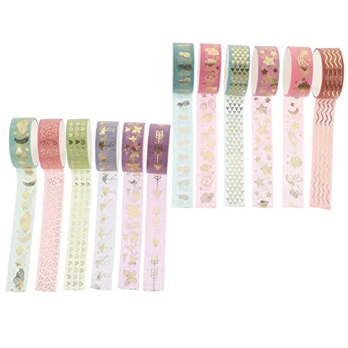 Tofficu 12 Stück Goldfolie Washi Tape Dekoratives Klebeband für Scrapbooking DIY Projekte Geschenkverpackung pro Rolle Geeignet für Kunst und Handwerk von Tofficu
