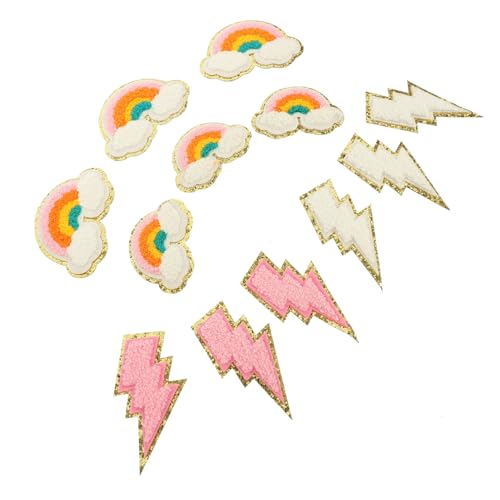 Tofficu 12 Stück Teiliges Gestickte Patches mit Gewitter Regenbogenmotiven Selbstklebend und Bügelbar Vielseitige Stoffapplikationen zum Aufbessern und Dekorieren von Kleidung Langlebig von Tofficu