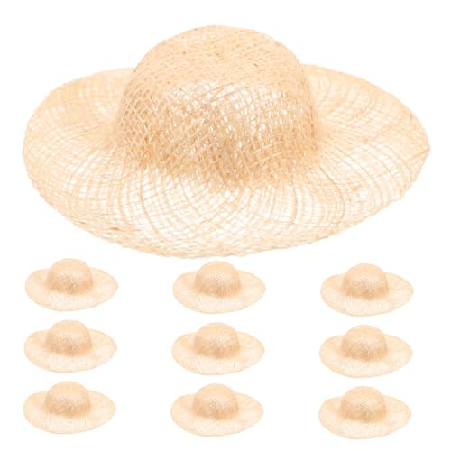 Tofficu 12 Stück Teiliges Miniatur Handgewebte Strohhüte Beige Kleine Puppenhüte für DIY Bastelprojekte Vielseitige Mini Hüte für Puppenhaus Kostüm und Dekoration von Tofficu