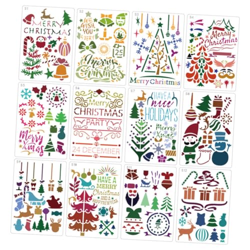 Tofficu 12 Stück Weihnachtsvorlage weihnachtsmalerei vorlage Malschablonen weihnachts schablonen weihnachtsschablone wiederverwendbare Vorlage DIY-Zeichnungsvorlagen Haustier Kunststoff von Tofficu