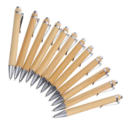 Tofficu 12Stücke Bambus Kugelschreiber mit Feiner Spitze Umweltfreundliche Druckkugelschreiber für Schüler Bürobedarf und Journaling Ergonomisches Design Natürliches Material von Tofficu