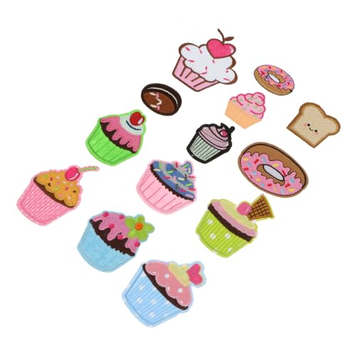 Tofficu 13 Stück Teiliges Cupcake Bestickte Bügelbilder Aufbügeln oder Aufnähen Süße Kuchen Applikationen für Kleidung Taschen DIY Dekoration für Mädchen und Erwachsene von Tofficu