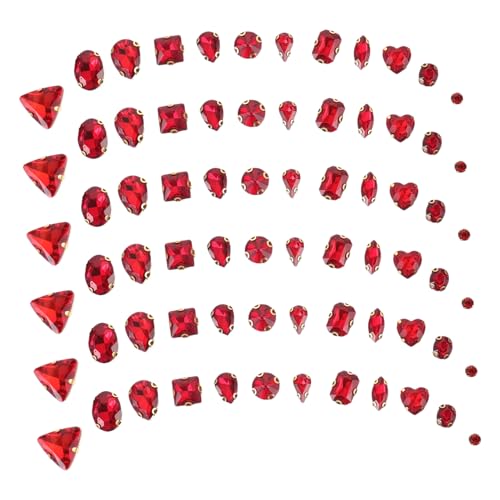 Tofficu 130 Stück Teiliges Glas krallen strasssteine zum Aufnähen Rote Schmucksteine für DIY Kleidung Taschen Dekoration Einfache Anwendung für Basteln und Modische Verzierungen von Tofficu