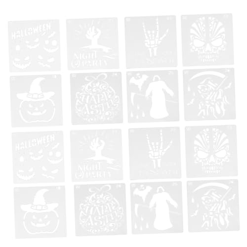 Tofficu 16 Stück Halloween-zeichnungsvorlage Klein Halloween -kürbisschablonen Skelett Zeichenschablonen Für Halloween-malvorlage Schablonen Für Kürbisgesichter Zeichnen Malen Weiß Plastik von Tofficu