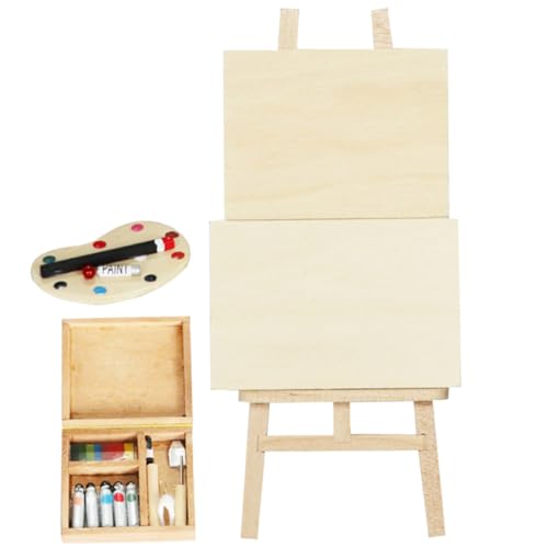 Tofficu 1Satz Holzmodell mit Malplatte Palette und Farbset für Miniaturdekoration und Fotografie Schlafzimmer und Atelier von Tofficu