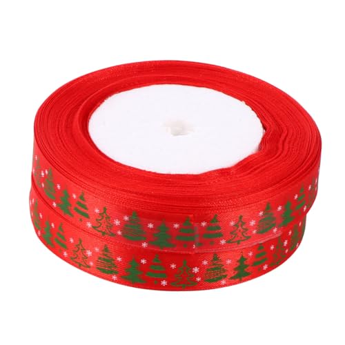 Tofficu 2 Rollen 1 Weihnachtsbaumband Band für Dekoration Weihnachtsband Schüttgut Verpackung seidenband ribbon weihnchtsdeko bandfeile Geschenkbänder kreative Bastelbänder Polyester rot von Tofficu